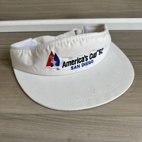 VTG America's Cup 1992 White Adjustable Strap Visor Sailing Nautical San Diego - Picture 1 of 8